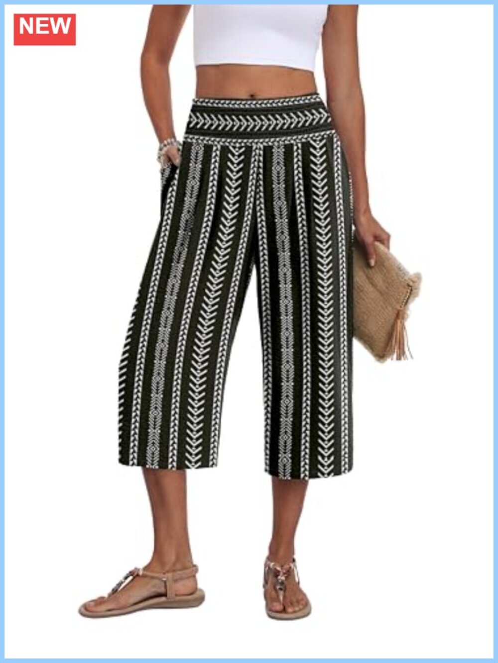 Women's Wide Leg Capri Pants High Waisted Tummy Control Summer Casual Lounge